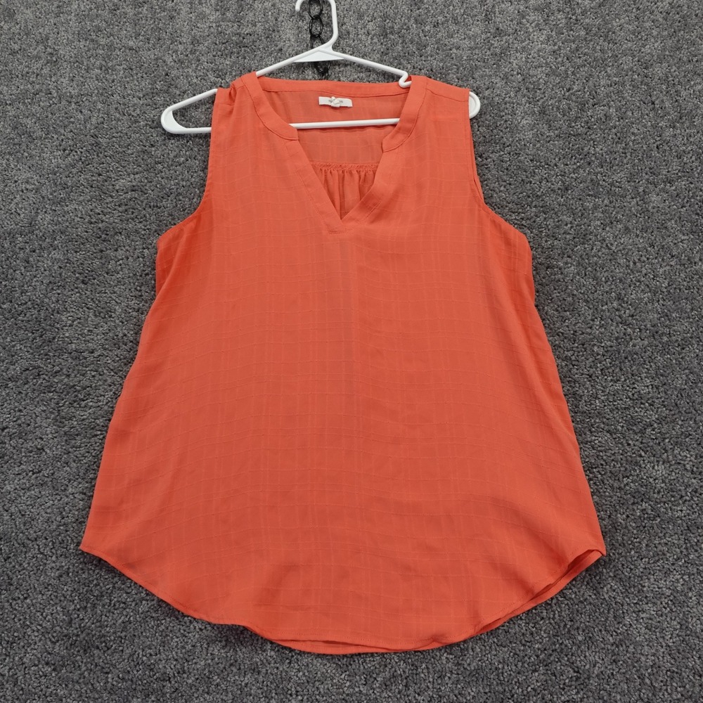 Maurices Tank Top Womens Large Orange Sleeveless V Neck Grid Textured Pullover